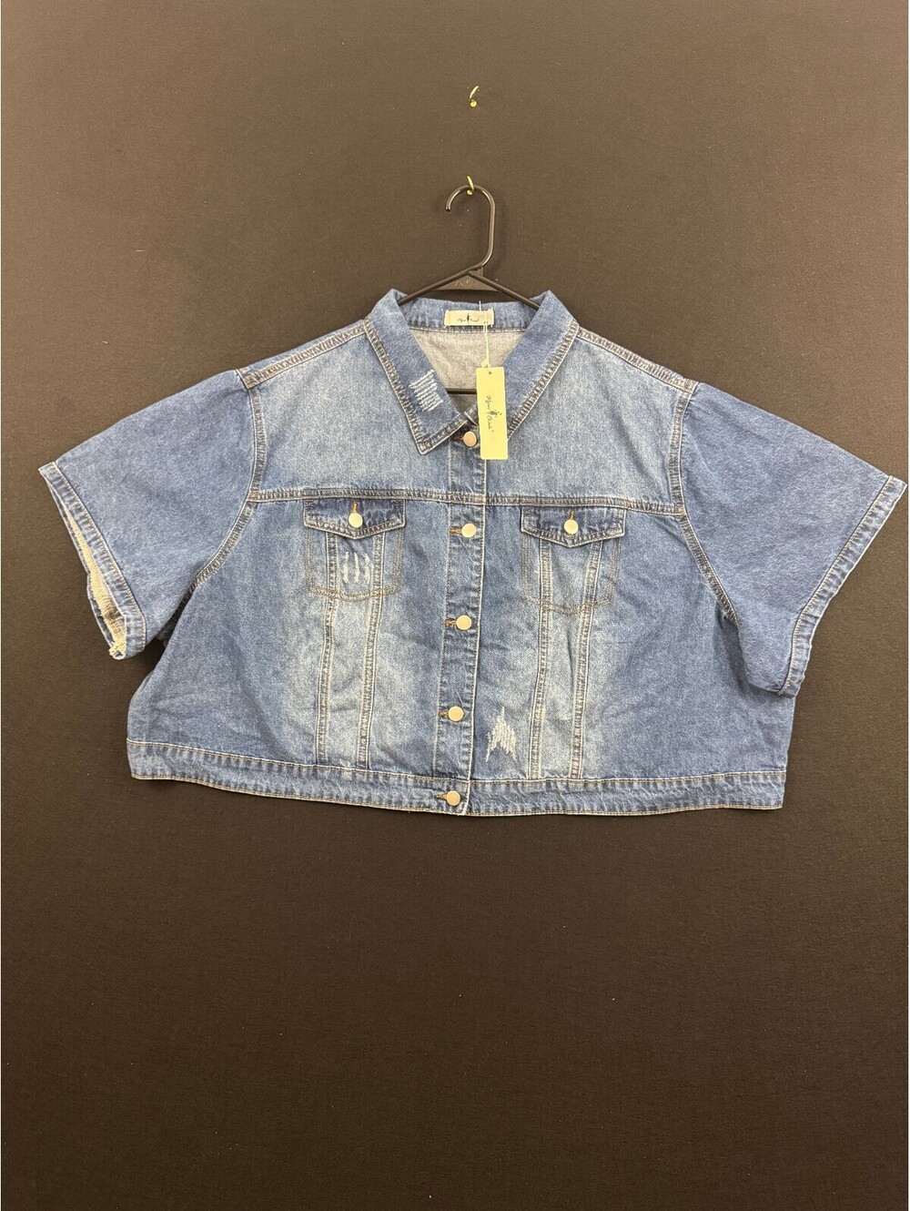 Gigi Paris Cropped Denim Jacket 5X Distressed Blue Jean Short Sleeve